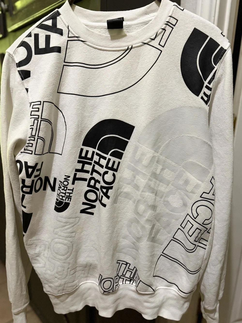 The North Face White Crewneck Sweatshirt with Black Logo Graphics